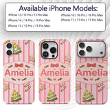 Gingerbread Man Cookies on Soft Blush Pink Stripe Custom Name Protective Phone Case Mobile Cover Durable Everyday Smartphone Shock Resistant