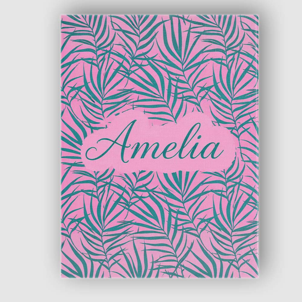 Personalised Name Bold Tropical Leaves Pink Green Abstract Seamless Custom Canvas Wall Art Print Decor Picture Ready to Hang