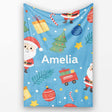 Cute Santa Gifts Christmas Tree Blue Festive Seamless Pattern Lovely  Personalised Custom Name Super Soft Fleece Blanket Bed Sofa Throw
