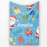 Cute Santa Gifts Christmas Tree Blue Festive Seamless Pattern Lovely  Personalised Custom Name Super Soft Fleece Blanket Bed Sofa Throw