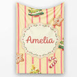 Gingerbread Man Cookies Candy Cane on Cream Beige Stripe Background  Personalised Custom Name Super Soft Fleece Blanket Bed Sofa Throw