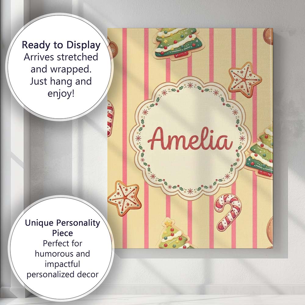 Personalised Name Gingerbread Man Cookies Custom  Unique Gift Idea Elegant Feature Canvas Wall Art Print Decor Picture Ready to Hang