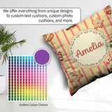 Custom Name Gingerbread Cookies Candy Cane on Cream Beige Stripe Square Filled Cushion Throw Pillow Sofa Bed Home Decor Zip Washable UK Made