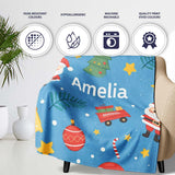 Cute Santa Gifts Christmas Tree Blue Festive Seamless Pattern Lovely  Personalised Custom Name Super Soft Fleece Blanket Bed Sofa Throw