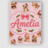 Personalised Name Christmas Puppies Santa Custom  Unique Gift Idea Elegant Feature Canvas Wall Art Print Decor Picture Ready to Hang