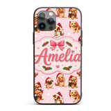 Christmas Puppies Santa Hat on Pastel Pink Star Custom Name Protective Phone Case Mobile Cover Durable Everyday Smartphone Shock Resistant