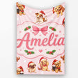 Christmas Puppies Santa Hat on Pastel Pink Star Background Seamless  Personalised Custom Name Super Soft Fleece Blanket Bed Sofa Throw