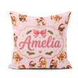 Custom Name Christmas Puppies Hat on Pastel Pink Star Background Square Filled Cushion Throw Pillow Sofa Bed Home Decor Zip Washable UK Made