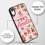 Christmas Puppies Santa Hat on Pastel Pink Star Custom Name Protective Phone Case Mobile Cover Durable Everyday Smartphone Shock Resistant