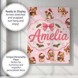 Personalised Name Christmas Puppies Santa Custom  Unique Gift Idea Elegant Feature Canvas Wall Art Print Decor Picture Ready to Hang