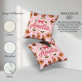 Custom Name Christmas Puppies Hat on Pastel Pink Star Background Square Filled Cushion Throw Pillow Sofa Bed Home Decor Zip Washable UK Made