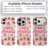 Christmas Puppies Santa Hat on Pastel Pink Star Custom Name Protective Phone Case Mobile Cover Durable Everyday Smartphone Shock Resistant