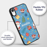 Cute Santa Gifts Christmas Tree Blue Festive Custom Name Protective Phone Case Mobile Cover Durable Everyday Smartphone Shock Resistant