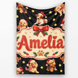 Cute Christmas Puppies Santa Hat on Black Star Background Seamless  Personalised Custom Name Super Soft Fleece Blanket Bed Sofa Throw