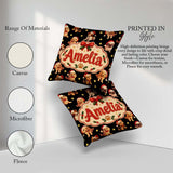 Custom Name Christmas Puppies Santa Hat on Black Star Background Square Filled Cushion Throw Pillow Sofa Bed Home Decor Zip Washable UK Made