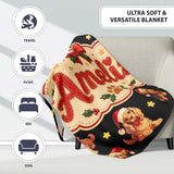 Cute Christmas Puppies Santa Hat on Black Star Background Seamless  Personalised Custom Name Super Soft Fleece Blanket Bed Sofa Throw