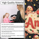 Cute Christmas Puppies Santa Hat on Black Star Background Seamless  Personalised Custom Name Super Soft Fleece Blanket Bed Sofa Throw