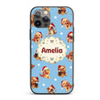 Cute Christmas Puppies Santa Hat on Sky Blue Star Custom Name Protective Phone Case Mobile Cover Durable Everyday Smartphone Shock Resistant