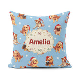 Custom Name Cute Christmas Santa Hat on Sky Blue Star Background Square Filled Cushion Throw Pillow Sofa Bed Home Decor Zip Washable UK Made