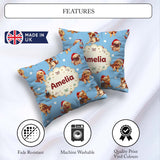 Custom Name Cute Christmas Santa Hat on Sky Blue Star Background Square Filled Cushion Throw Pillow Sofa Bed Home Decor Zip Washable UK Made