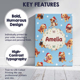 Personalised Name Cute Christmas Puppies Custom  Unique Gift Idea Elegant Feature Canvas Wall Art Print Decor Picture Ready to Hang