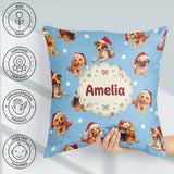 Custom Name Cute Christmas Santa Hat on Sky Blue Star Background Square Filled Cushion Throw Pillow Sofa Bed Home Decor Zip Washable UK Made