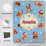 Personalised Name Cute Christmas Puppies Custom  Unique Gift Idea Elegant Feature Canvas Wall Art Print Decor Picture Ready to Hang
