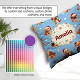 Custom Name Cute Christmas Santa Hat on Sky Blue Star Background Square Filled Cushion Throw Pillow Sofa Bed Home Decor Zip Washable UK Made