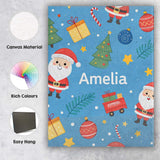 Personalised Name Cute Santa Gifts Christmas Tree Blue Festive Custom Modern Room Accent Canvas Wall Art Print Decor Picture Ready to Hang