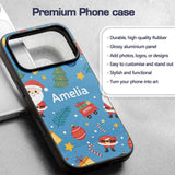 Cute Santa Gifts Christmas Tree Blue Festive Custom Name Protective Phone Case Mobile Cover Durable Everyday Smartphone Shock Resistant
