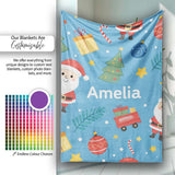Cute Santa Gifts Christmas Tree Blue Festive Seamless Pattern Lovely  Personalised Custom Name Super Soft Fleece Blanket Bed Sofa Throw