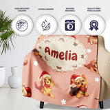 Cute Christmas Puppies Santa Hat on Soft Peach Background Seamless  Personalised Custom Name Super Soft Fleece Blanket Bed Sofa Throw