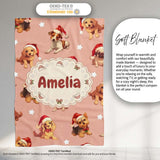 Cute Christmas Puppies Santa Hat on Soft Peach Background Seamless  Personalised Custom Name Super Soft Fleece Blanket Bed Sofa Throw