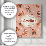 Personalised Name Cute Christmas Puppies Custom  Unique Gift Idea Elegant Feature Canvas Wall Art Print Decor Picture Ready to Hang