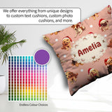 Custom Name Christmas Puppies Santa Hat on Soft Peach Background Square Filled Cushion Throw Pillow Sofa Bed Home Decor Zip Washable UK Made