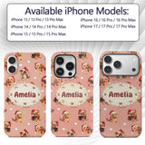Cute Christmas Puppies Santa Hat on Soft Peach Custom Name Protective Phone Case Mobile Cover Durable Everyday Smartphone Shock Resistant