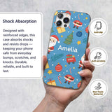 Cute Santa Gifts Christmas Tree Blue Festive Custom Name Protective Phone Case Mobile Cover Durable Everyday Smartphone Shock Resistant
