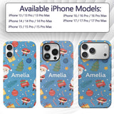 Cute Santa Gifts Christmas Tree Blue Festive Custom Name Protective Phone Case Mobile Cover Durable Everyday Smartphone Shock Resistant