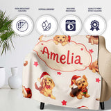 Cute Christmas Puppies Santa Hat on Light Cream Background Seamless  Personalised Custom Name Super Soft Fleece Blanket Bed Sofa Throw