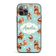 Cute Christmas Puppies Santa Hat on Mint Green Custom Name Protective Phone Case Mobile Cover Durable Everyday Smartphone Shock Resistant