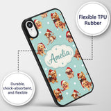 Cute Christmas Puppies Santa Hat on Mint Green Custom Name Protective Phone Case Mobile Cover Durable Everyday Smartphone Shock Resistant