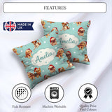 Custom Name Christmas Puppies Santa Hat on Mint Green Background Square Filled Cushion Throw Pillow Sofa Bed Home Decor Zip Washable UK Made