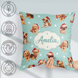 Custom Name Christmas Puppies Santa Hat on Mint Green Background Square Filled Cushion Throw Pillow Sofa Bed Home Decor Zip Washable UK Made