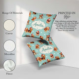 Custom Name Christmas Puppies Santa Hat on Mint Green Background Square Filled Cushion Throw Pillow Sofa Bed Home Decor Zip Washable UK Made