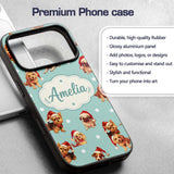 Cute Christmas Puppies Santa Hat on Mint Green Custom Name Protective Phone Case Mobile Cover Durable Everyday Smartphone Shock Resistant