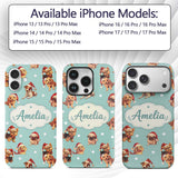 Cute Christmas Puppies Santa Hat on Mint Green Custom Name Protective Phone Case Mobile Cover Durable Everyday Smartphone Shock Resistant