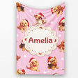 Cute Christmas Puppies Santa Hat on Dusty Pink Background Seamless  Personalised Custom Name Super Soft Fleece Blanket Bed Sofa Throw