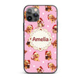 Cute Christmas Puppies Santa Hat on Dusty Pink Custom Name Protective Phone Case Mobile Cover Durable Everyday Smartphone Shock Resistant