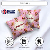Custom Name Christmas Puppies Santa Hat on Dusty Pink Background Square Filled Cushion Throw Pillow Sofa Bed Home Decor Zip Washable UK Made