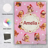 Personalised Name Cute Christmas Puppies Custom  Unique Gift Idea Elegant Feature Canvas Wall Art Print Decor Picture Ready to Hang
